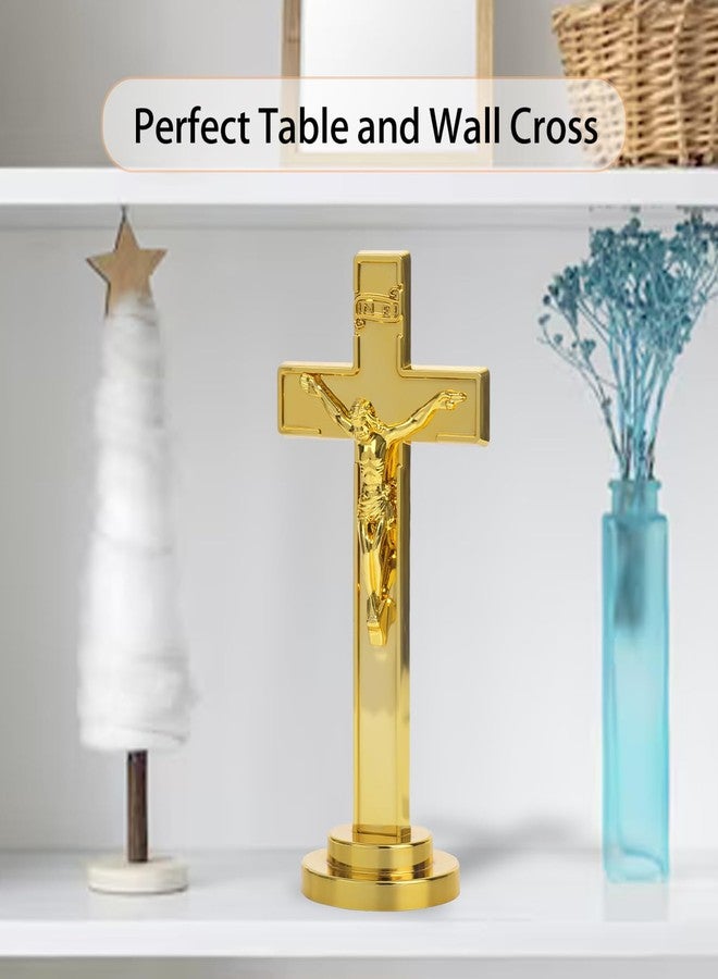 JUXINGDAZYF Crucifix Standing Cross, Plastic Tabletop Wall Hanging Jesus Christ Catholic Cross Crucifix Wall Cross for Home Decor, Devout Gifts (Gold - 7 Inch) - Image 2